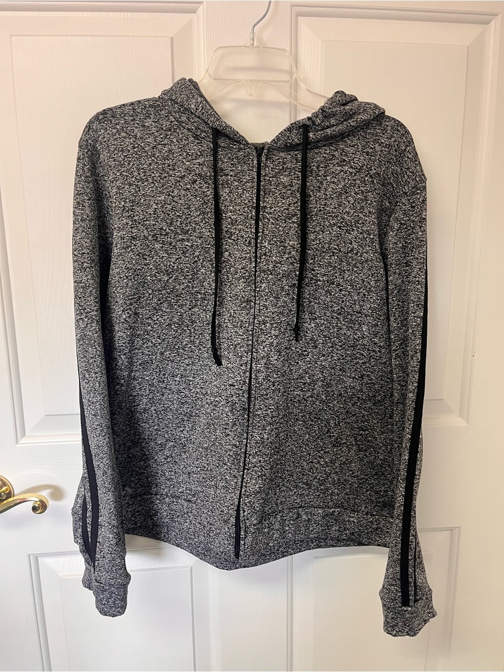 Women's Gray Zip Hoodie with Black Stripe Detail